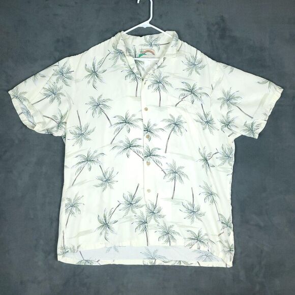 Paradise Found Hawaiian Shirt Mens 3XL Cream Palm Tree Print Short Sleeve Aloha - Picture 1 of 9